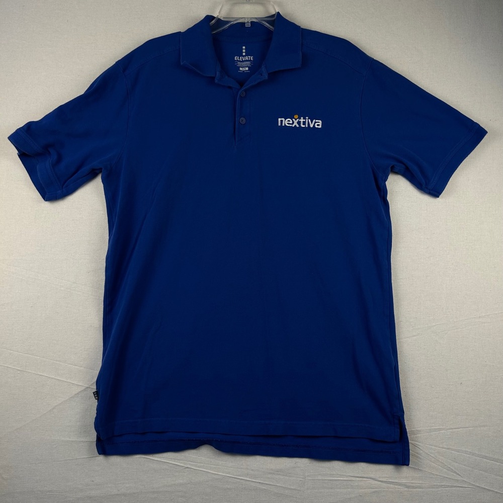 Elevate Mens Nextiva Logo Polo Shirt Blue Short Sleeve Cotton Size Medium 16606